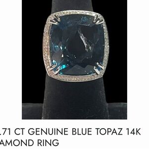 37ct NATURAL Blue Topaz and Diamond Ring